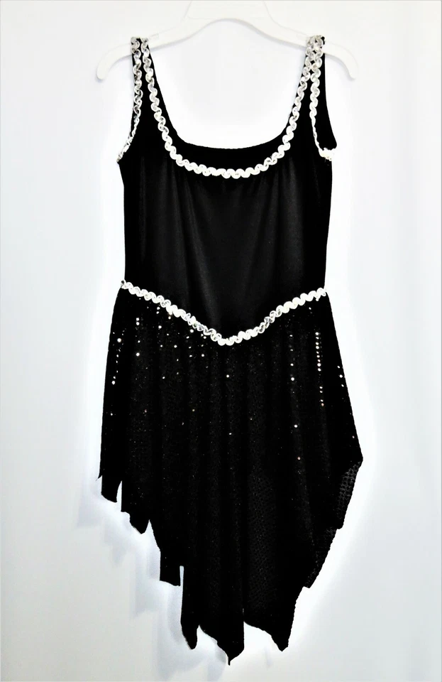 Damas Negro Disfraz de Baile Vestido Falda Alta Baja Talla Pequeña W Bonus Pluma Boa Foto 3 de 4