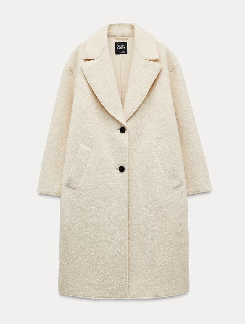 ZARA BOUCLÉ COAT LAPEL COLLAR ECRU NEW FW24/25 SIZES XS-XXL 8073/257
