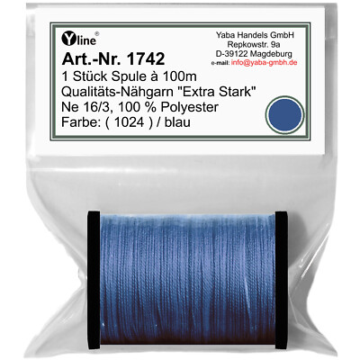 1 Spule 100 m Nähgarn extra stark blau, Ne 16/3, 100% Polyester, 1742