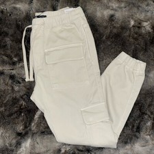 Zara womens L Drawstring Joggers Cargo fit cotton blend Pants 7 pockets NWT