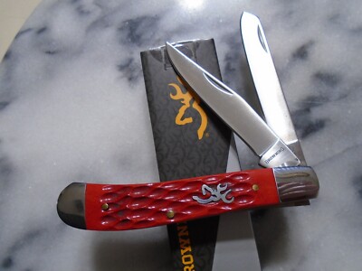 Browning Red Jig Bone 2 Blade Trapper Pocket Knife Folder BR0547B 4'' Closed New
