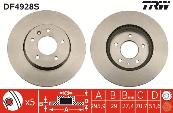 Jeu de disques de frein pleins TRW DF4928S pour train arrière Opel