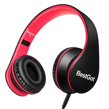 Over-Ear Kids Headphones Black/Red Foldable with Mic and Volume Control 3.5mm