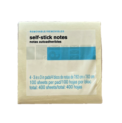 Self-Stick Notes Removeable 3in x 3in 400 Sheets Per Pack - Picture 1 of 4