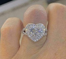 2Ct Round Lab-Created Diamond Heart Cluster Wedding Ring 14K White Gold Finish