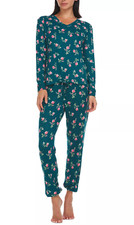 FLORA NIKROOZ 2-Piece Jenna Printed Sweater Knit Pajama Set L Large Green Pink