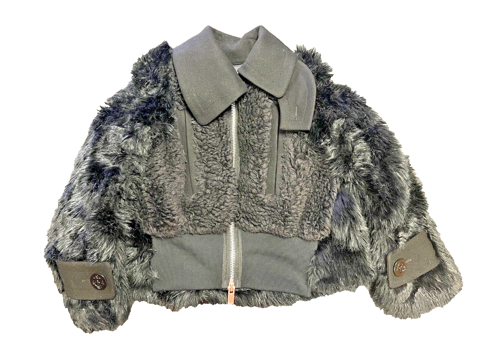 Cappotto Sacai Collezione Autunno 2021 Nero Ecopelliccia e Lana Taglia S