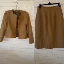 Vintage Sz 8 Suit Set 100 Wool Blazer Skirt ANDERSON LITTLE Tan