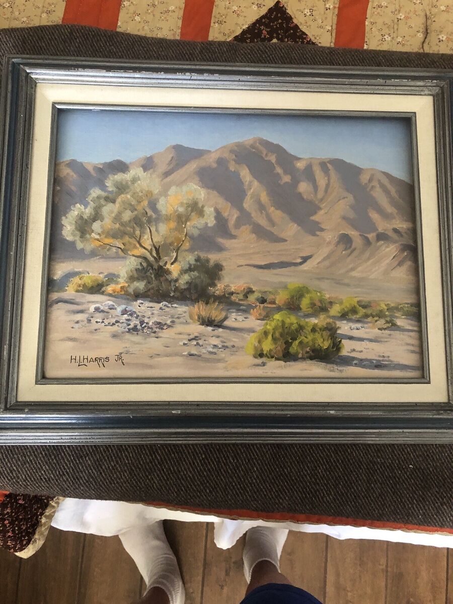 Mid Century Oil Painting California Desert Scene BY H. L. Mid Century Oil Painting California Desert Scene BY H. L.