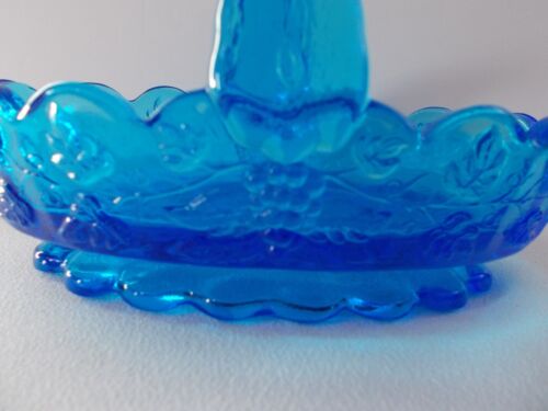 Westmoreland Glass Cobalt Blue Paneled Grape Oval Split Handle Basket. - Picture 2 of 3