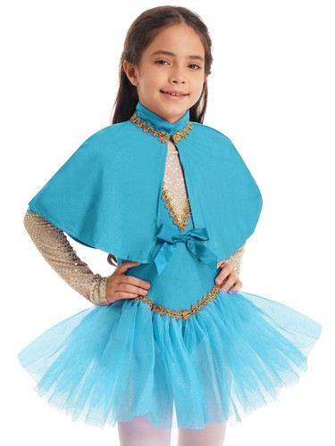 Circus Show Trapeze Costume Girls Cape with Leotard Dress and Arm Sleeves Outfit - Picture 59 of 78