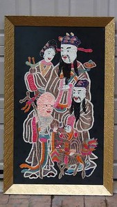 ANTIQUE CHINESE LARGE SILK EMBROIDERY PANEL,,EMPEROR FAMILY&LONGEVI