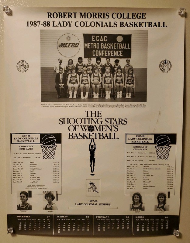 1987-88 ROBERT MORRIS COLLEGE LADY COLONIALS WOMEN'S BASKETBALL SCHEDULE POSTER