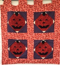 Halloween Fall Quilted Quilt Wall Hanging Pumpkins 32.5 x33 Orange Purple
