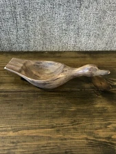 Mid Century Modern Ceramic Duck Ashtray Vintage Coin Bank Brown Bowl 10 in. Long