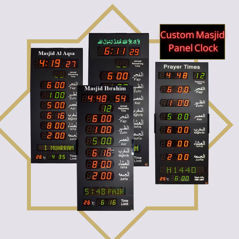 Masjid Clock Salah and Prayer Times Displayed Digital Muslim