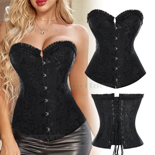 Women Plus Size Bridal Lingerie Lace up Satin Boned Corset + G-string Size 6-24 - Picture 33 of 34