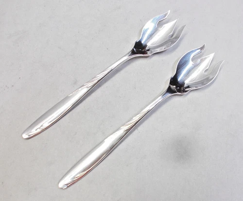 2 WILLOW SOLID STERLING SILVER ICE CREAM FORKS-UNIQUE 1954 FINE GORHAM DESIGN