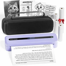 M832 Portable Printer for Travel with Case and 4 Rolls Paper, Inkless Thermal...