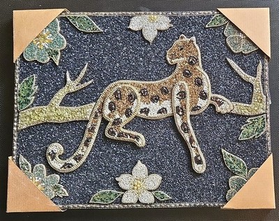 Fly By Night Beaded Tiger Picture Frame Black/Gold Portrait Clear Glass