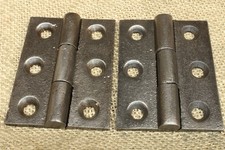 2 Old Cabinet Door Hinges 2 1/2 X 1 7/8 1850's Cast Iron Rare Small Size