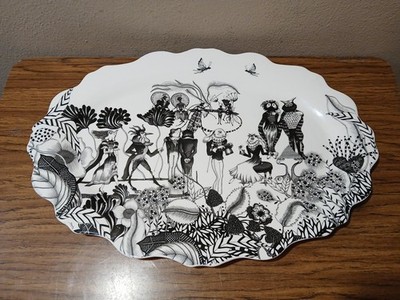 Florence Balducci Platter Wild Masquerade pattern 18'' Oval Platter Black & White
