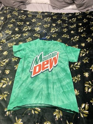 Mountain Dew Green Tie-Dye Logo Graphic Tee Casual Soda Theme T-Shirt