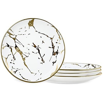 fanquare 25 cm Gold Marmor Speiseteller 4er Set, Keramik große Speiseteller,