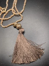 Charming Charlie AB Beaded Owl Tassel Necklace