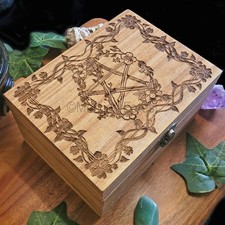 Floral Pentacle Wooden Box, Pagan Decoration Pentagram Crystals Tarot Witchcraft