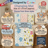 Travel Changing Mat  - Foldable Washable Baby Waterproof - 3 Cuddly Styles