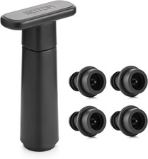 Wine Vacuum Pump with 4 Wine Stoppers, Reusable Bottle Sealer, Black