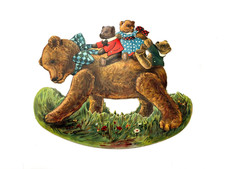 Large  Vintage  "TUCK" Rocker Die Cut  Card Titled "Off to the Party" Bears  *