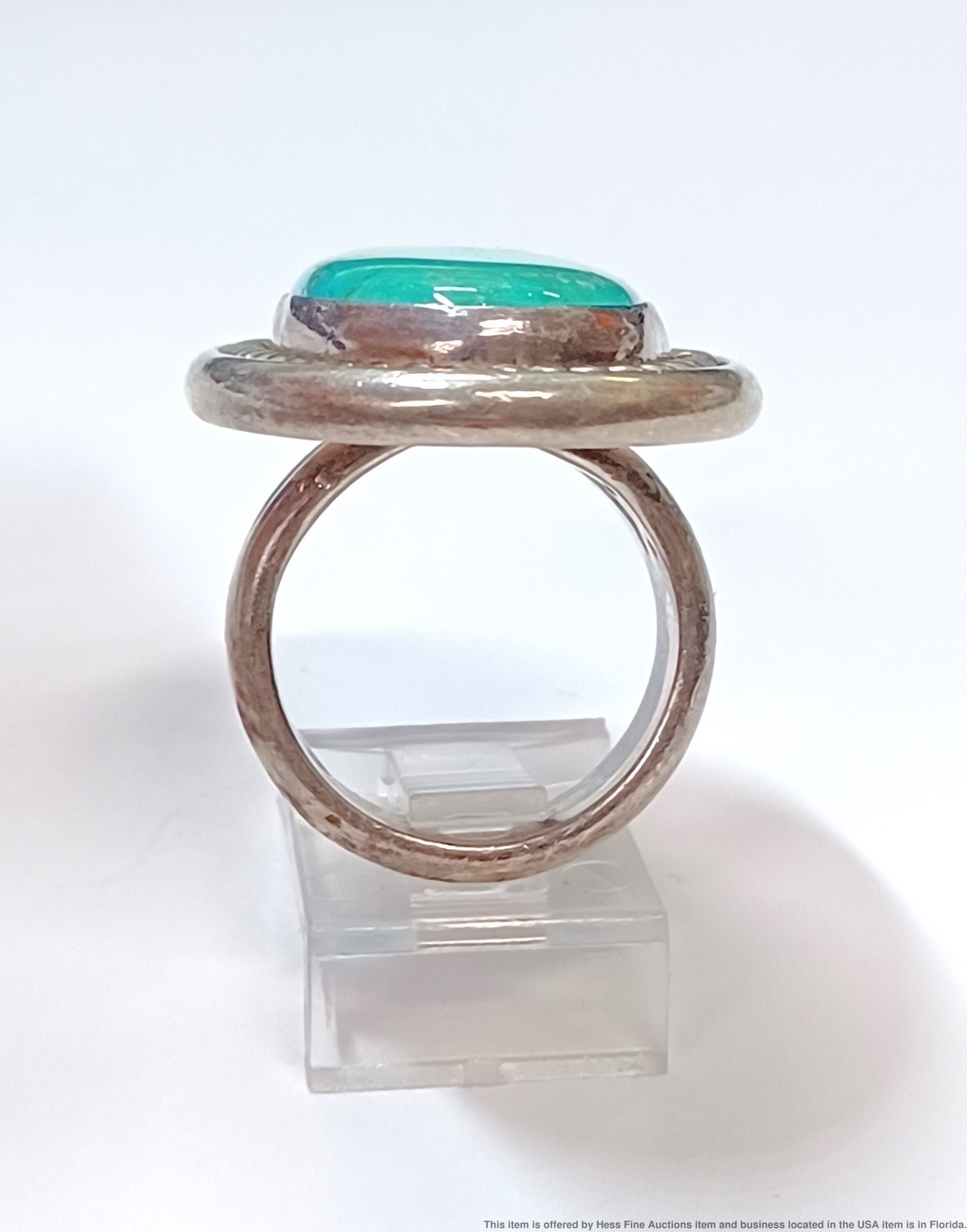 Vintage Bulky Solid Silver Large Oval Turquoise D… - image 2