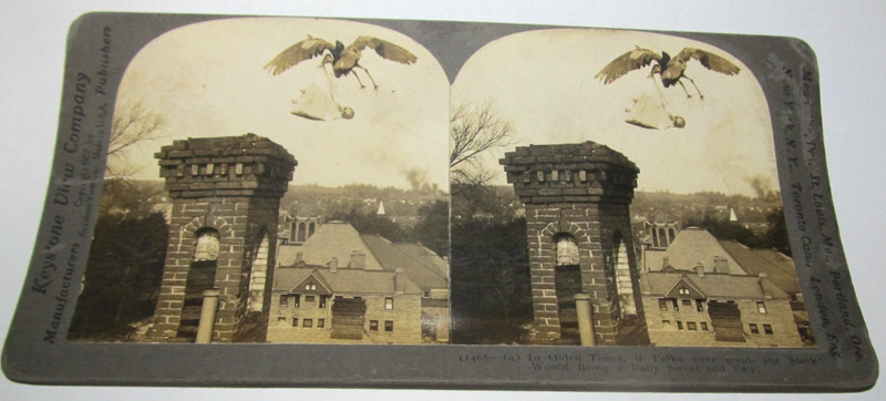 Keystone View Company Stereo 11466 Stork bringing a Baby in the Olden Times