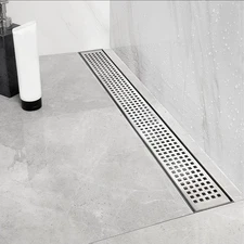 NeoDrain 24” Linear Rectangle Shower Drain Brushed Stainless In Quadrato Pattern