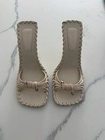 Burberry Beige Leather Rope Detail Heeled Sandals Square Toe Designer Heels