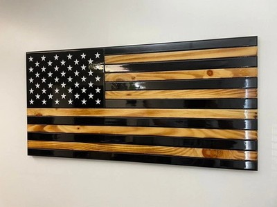 Rustic Wooden American Flag Black & Natural Wood Patriotic Wall Art Decor