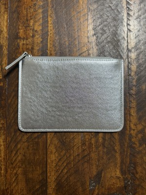 Silver metallic leather zipper pouch with interior pocket 