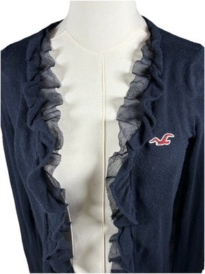 Vintage Y2k Elena Gilbert Hollister Navy Blue Ruffled Open Cardigan Sweater Sm