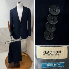 Kenneth Cole Reaction Men's 40L Blazer 33x31 Pants Navy Blue Stretch Suit