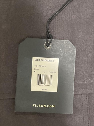 FILSON Tin Cloth Lined Cruiser Cinder (Black) Mens Waxed Canvas XL New - Picture 4 of 7