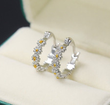 Silver Plated Daisy Flower Dainty Earrings Exquisite Huggie Hoop Women Earring's