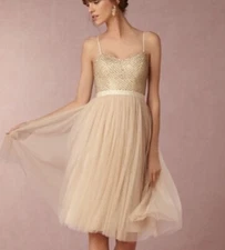 BHLDN Needle and Thread Coppelia Beaded Dress Tulle Skirt in Nude Sz 4