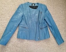 Superb Marks&spencers M&s Autograph Blue Real Leather Jacket Uk 12 New No Tags