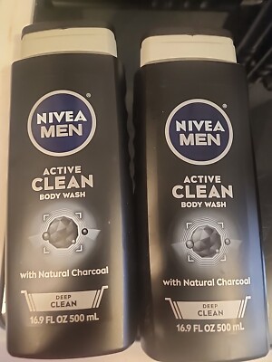 2 Nivea Men Deep Clean, Active Clean Body Wash 16.9 oz With Natural Charcoal