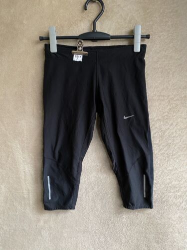 Nike Dri-Fit Cropped Drawstring Leggings Size XS Womens Black Logo Activewear - Photo 1/10