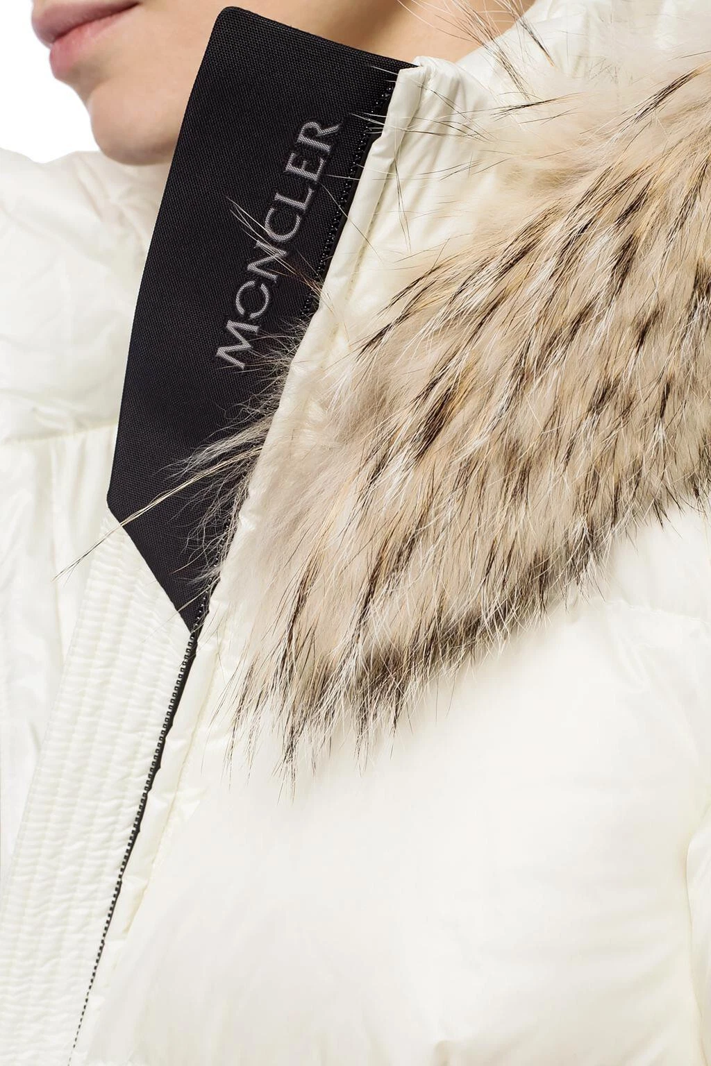 MONCLER GRENOBLE JOUX piumino corto trapuntato cappuccio vera pelliccia bianco 1 S M