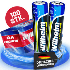 100 x Wilhelm AA Mignon Alkaline Batterien MN...