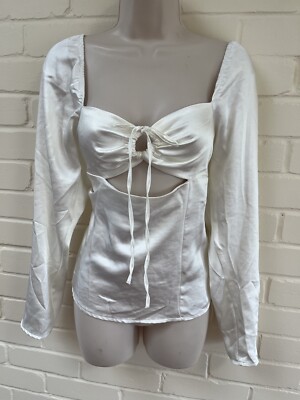 Topshop Cut Out Top Size 12-14 Satin Blouse, White Milkmaid , New With Tags